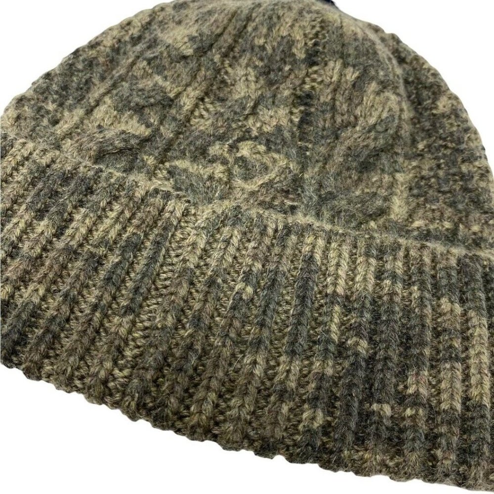 POLO RALPH LAUREN Camouflage Cable Knit Camo Beanie Hat Olive Green - Picture 10 of 12